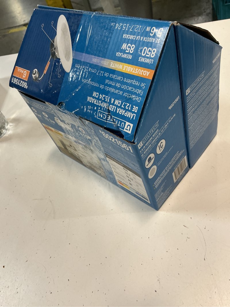 Condition photo showing As Is for (pack of 2)utilitech white 5-in or 6-in 850 -lumens warm white round dimmable led wet rated recessed downlight