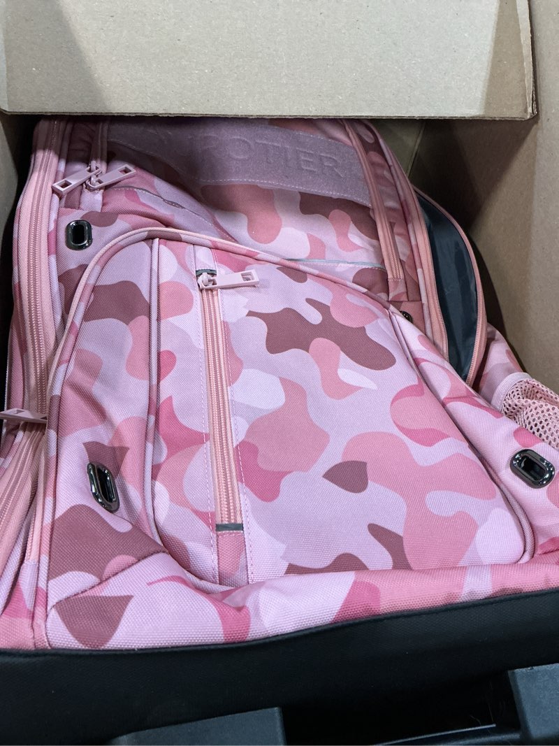 Condition photo showing Good Condition for aurotier rolling baseball bag with wheels, large all-terrain wheeled softball bag holds 4 bats, water-resistant baseball roller backpack with shoe compartment and fence hooks for players and coaches pink camo