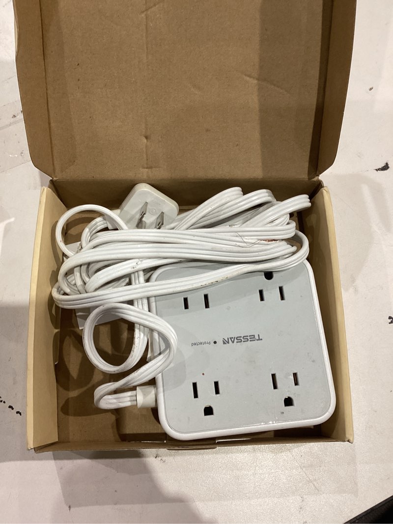 Condition photo showing As Is for TESSAN Surge Protector Power Strip, 5 Ft Flat Plug Extension Cord with 3 USB (1 USB C) 8 Outlets, 1250W, 900J Protection, 3 Sided Outlet Extender with Power Switch for Office, Dorm Room Essentials 5 Feet Grey