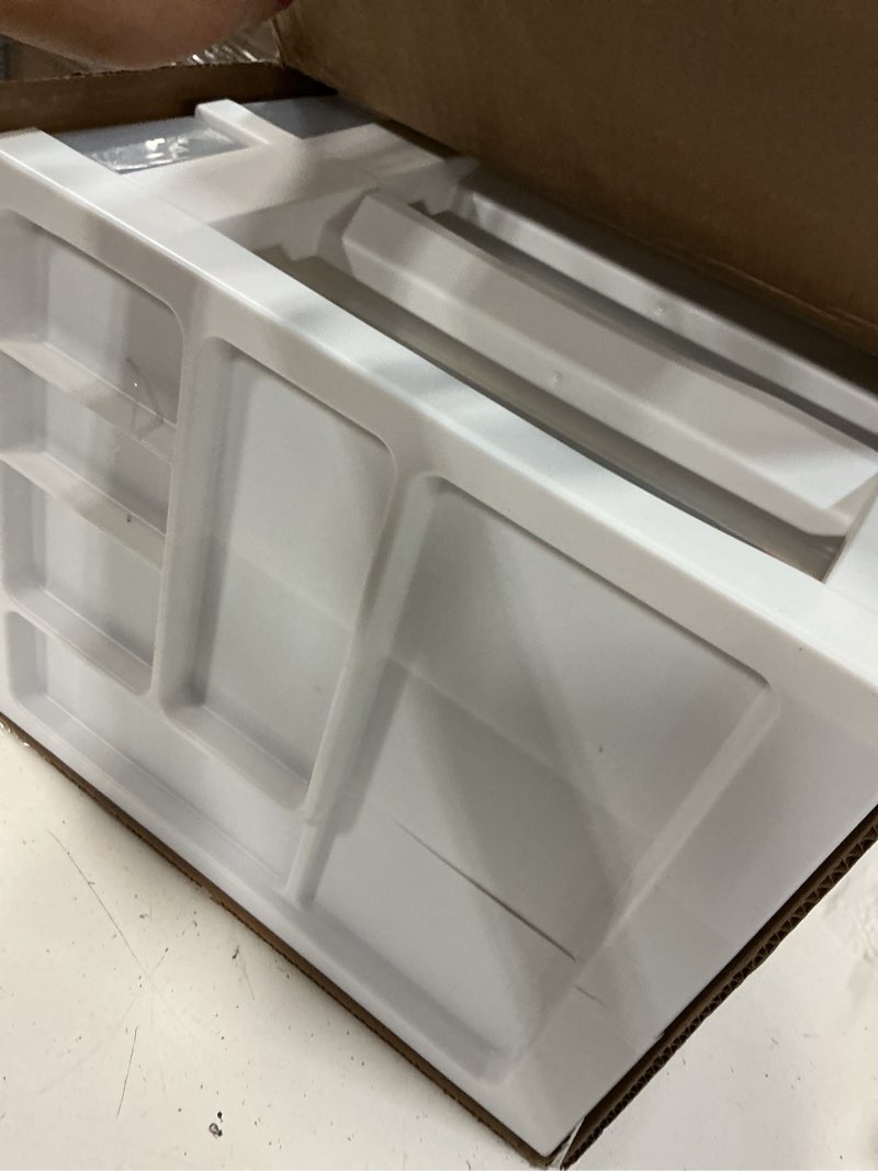 Condition photo showing As Is for iris usa plastic drawer storage organizer rolling cart, with wheels casters, 6-drawers, for classroom art craft supplies dresser closet bathroom laundry room, white/clear 6 drawer white