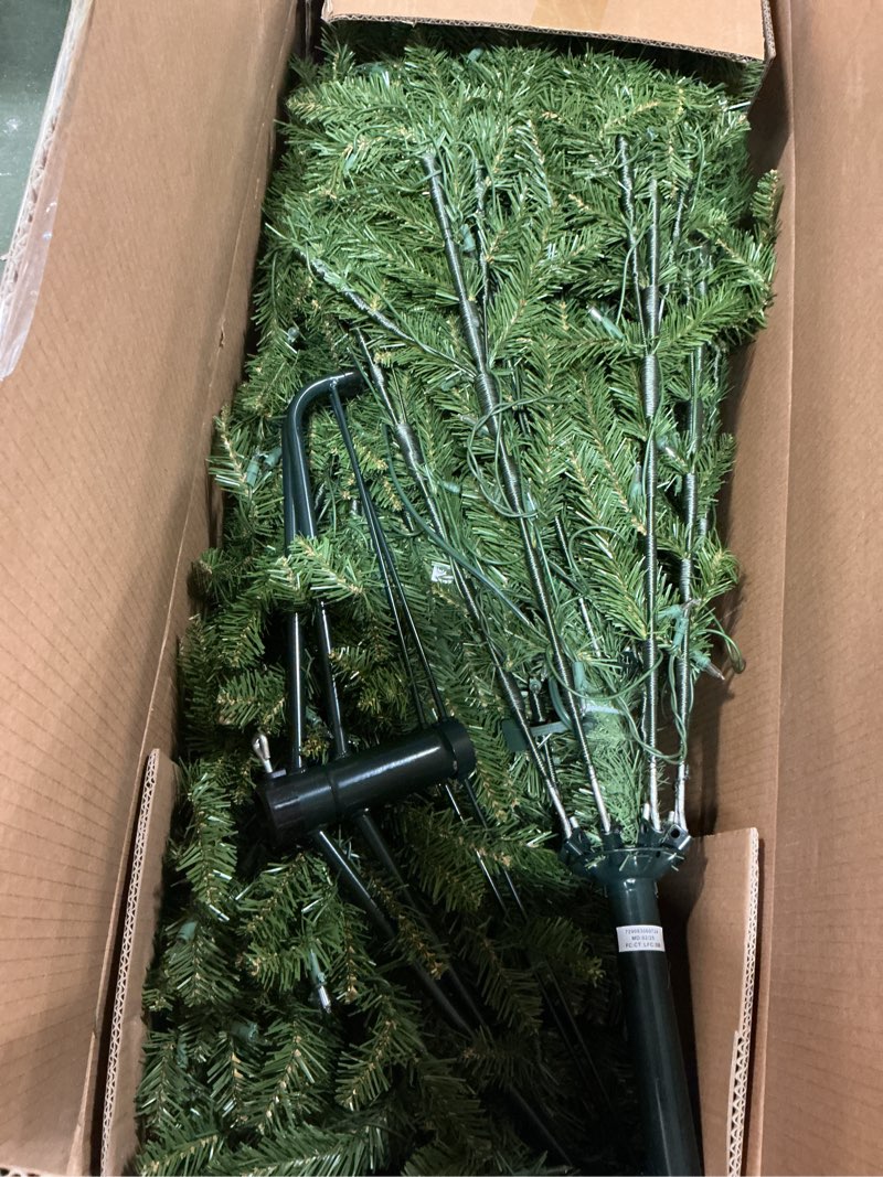 Condition photo showing As Is for National Tree Company Pre-Lit Artificial Christmas Tree  Green  Dunhill Fir  Clear Lights  Includes Stand  7 Feet