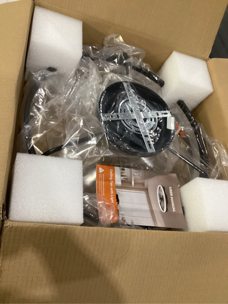 Condition photo showing Good Condition for ceiling fans with lights and remote, 20 inch low profile ceiling fan, upgrade 7-blade flush mount led fan light, 3000k-6500k dimmable modern fandelier ceiling fans for bedroom, black