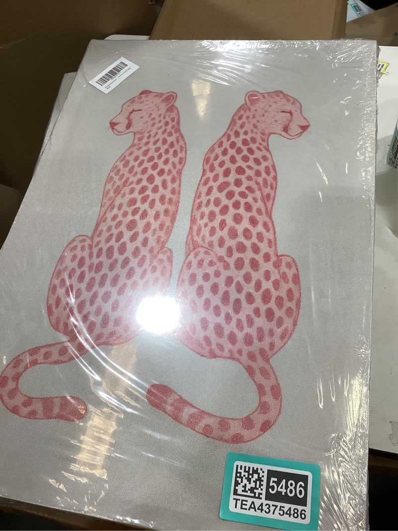 Condition photo showing New/Like New for 3pcs pink leopard canvas wall art trend cheetah wall decor painting pink coquettish cherry lips prints lucky 8 ball y2k aesthetic picture for girls bedroom dorm room decoration 16x24in framed canvas 24l"x16w"