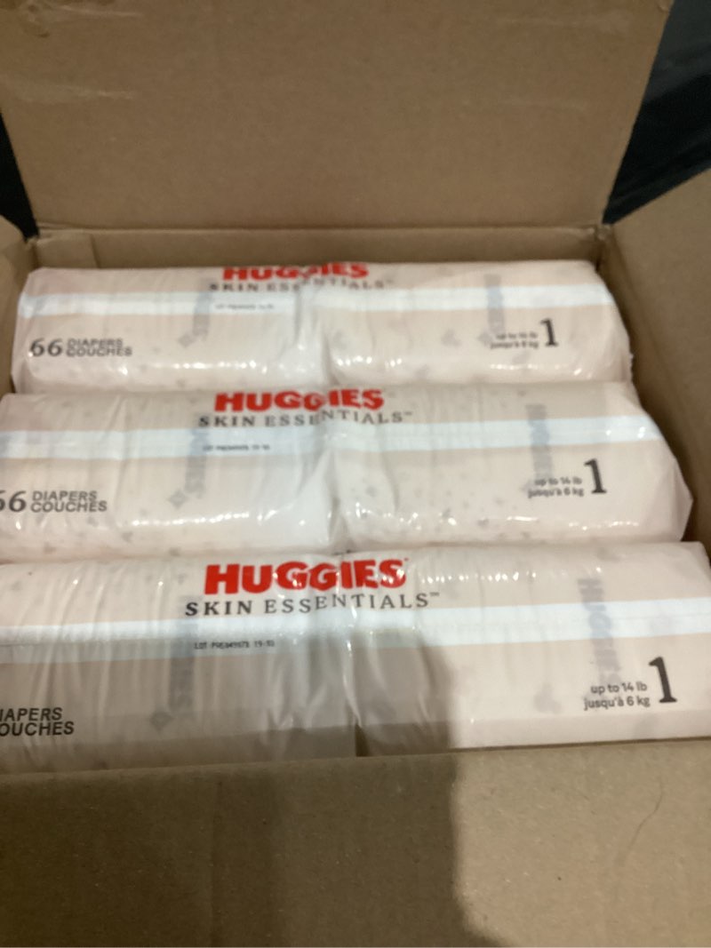 Condition photo showing Good Condition for Huggies Size 1 Diapers, Skin Essentials Baby Diapers, Size 1 (8-14 lbs), 198 Count (3 Packs of 66) Size 1 198