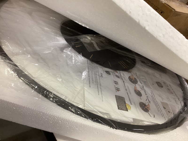 Condition photo showing Good Condition for Large Modern Wall Clock,Wall Clocks for Living Room Decor,Classical Silent Metal Minimalist Walnut Dial,Big Decorative Farmhouse Pendulum Wall Clock With Walnut Pointers for Office,Dining Room Black 24×33.1 inch