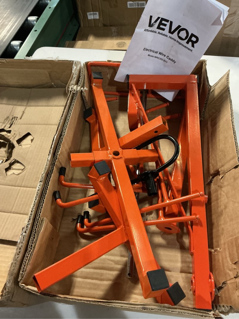 Condition photo showing As Is for vevor cable dispenser, floor or stud mounted, wire spool rack, portable wire rack dispenser with anti-slip metal handle for wiring transport, swivel eyelet, for electrical, industrial and retail use wire dispenser