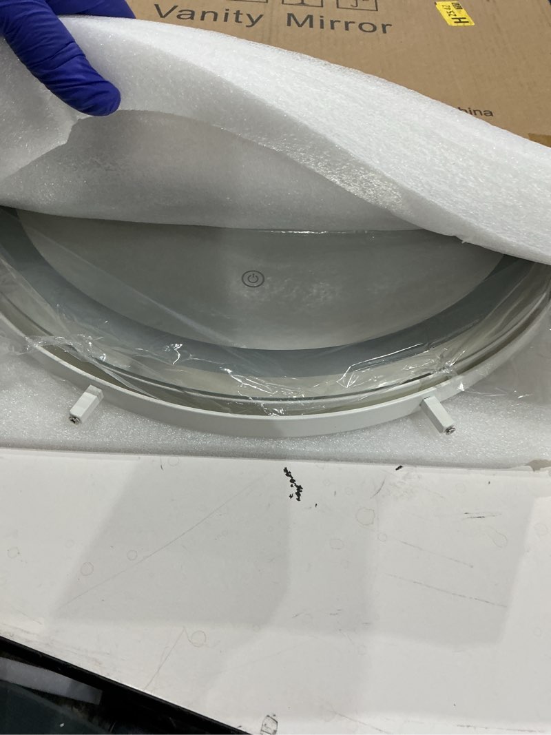 Condition photo showing Good Condition for rolove makeup mirror with lights, 18 inch vanity mirror with lights, lighted makeup mirror, smart touch control round lighted vanity mirror, tabletop ? desk mirror, gifts for women, wife, mom, girls white 18"l x 18"w