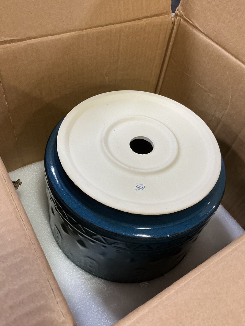 Condition photo showing Good Condition for 10 inch plant pot - ceramic planter outdoor plant pot indoor with drainage holes and saucer large flower pot round decorative planter for garden patio decor blue 10 inch blue