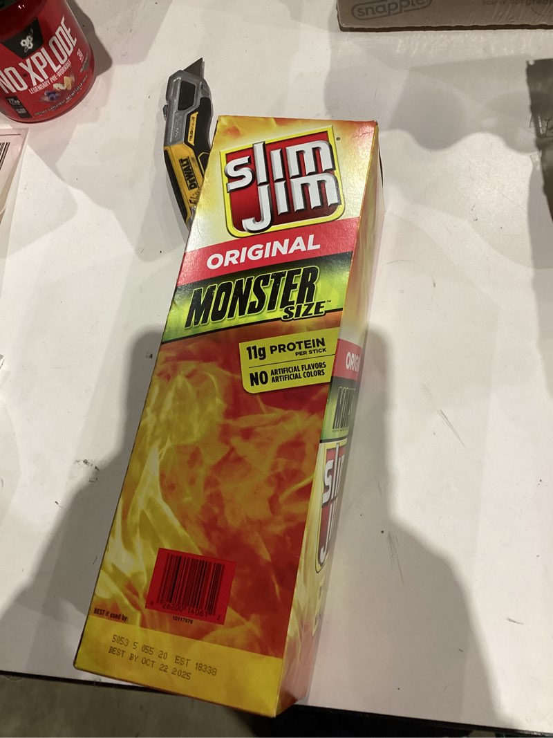 Condition photo showing New/Like New for Slim Jim Monster Smoked Meat Sticks, Original Flavor, 11g Protein Per Stick, 1.94 oz. (18 Count)