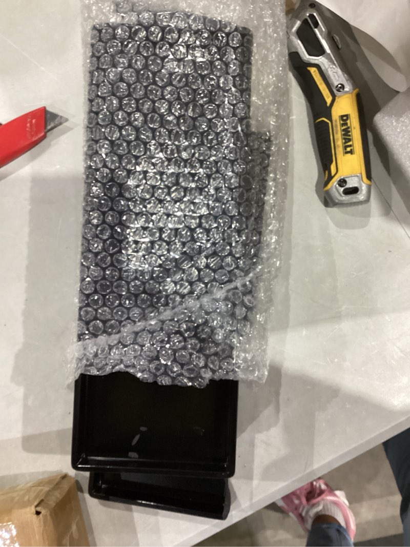 Condition photo showing As Is for Matte Black Plastic Serving Platters (13 x 4.6 Inch Rectangle Plates) Serving Dishes for Entertaining, Food, Appetizers, Desserts, Cheese Board, Charcuterie, Sushi - Set of 4 Party Trays