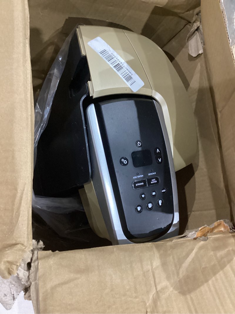 Condition photo showing As Is for keurig k-elite single serve k-cup pod coffee maker, with strength and temperature control, iced coffee capability, 8 to 12oz brew size, programmable, brushed gold