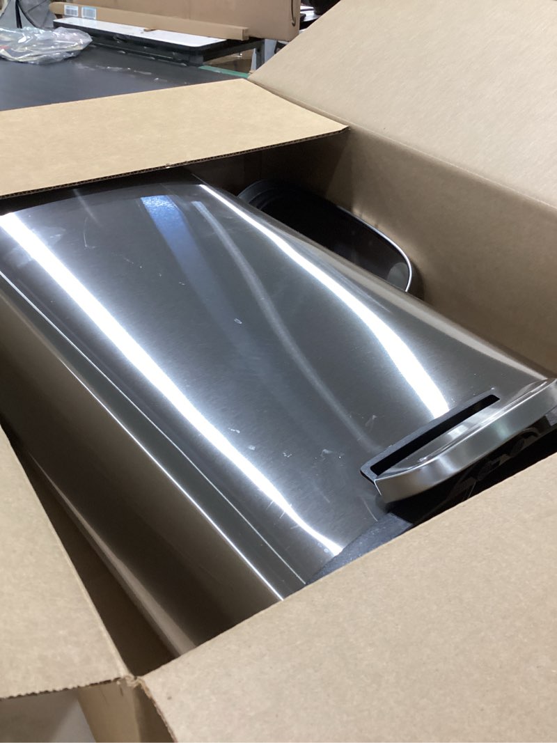 Condition photo showing Good Condition for amazon basics medium trash can, 7.9 gallon (30l), smudge resistant rectangular bin with soft-close lid, step foot pedal, removable inner bucket, brushed stainless steel, satin nickel finish satin nickel middle, 30l/7.9 gal