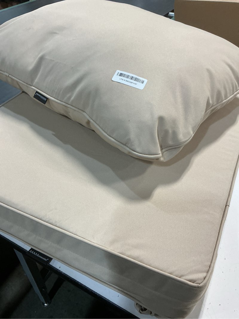 Condition photo showing Good Condition for aaaaacessories outdoor seat cushions for chairs, fade-resistant, waterproof patio furniture replacement cushions, 23.5" x 25.5" x 5" + 23.5" x 19", beige beige 23.5"x25.5"x5" / 23.5"x19"