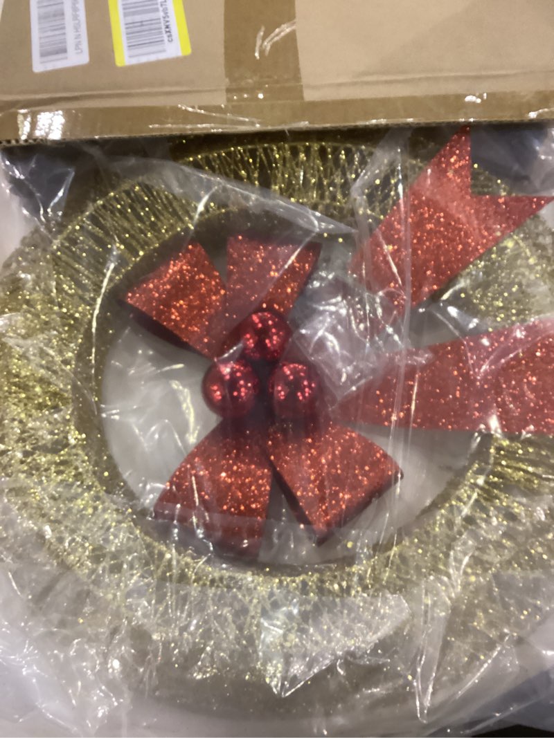 cabilock lighted christmas wreath with glitter red bowknot pre door wreath for festive decor battery operated led holiday decoration soft glow for entryway front porch gold