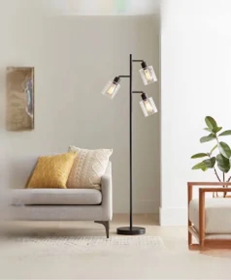 allen + roth 67-in black multi-head floor lamp with glass shade one_size | jf6910