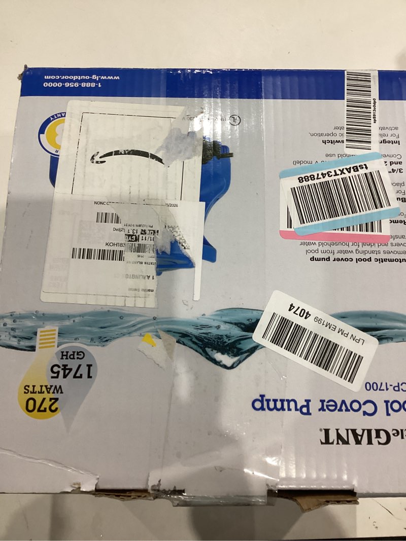 Condition photo showing As Is for Little Giant APCP-1700 115-Volt  1/3 HP  1745 GPH  Automatic  Submersible  Swimming Pool Cover Pump with 25-Ft. Cord  Light Blue  577301