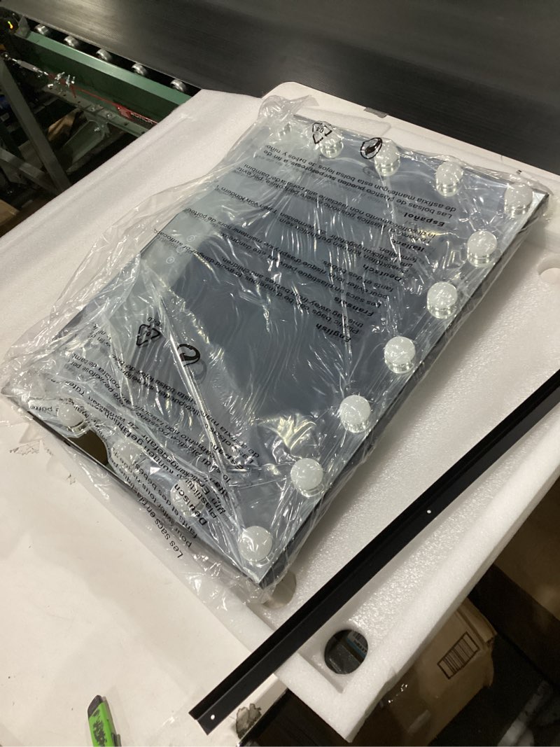 Condition photo showing New/Like New for Black Hollywood Vanity Mirror with Lights, 15 Dimmable Bulbs, 3 Color Lights,Make Up Lighted Mirror, Aluminum Metal Frame, USB Charging Port?23" x 18"? Black 23"L x 18"W