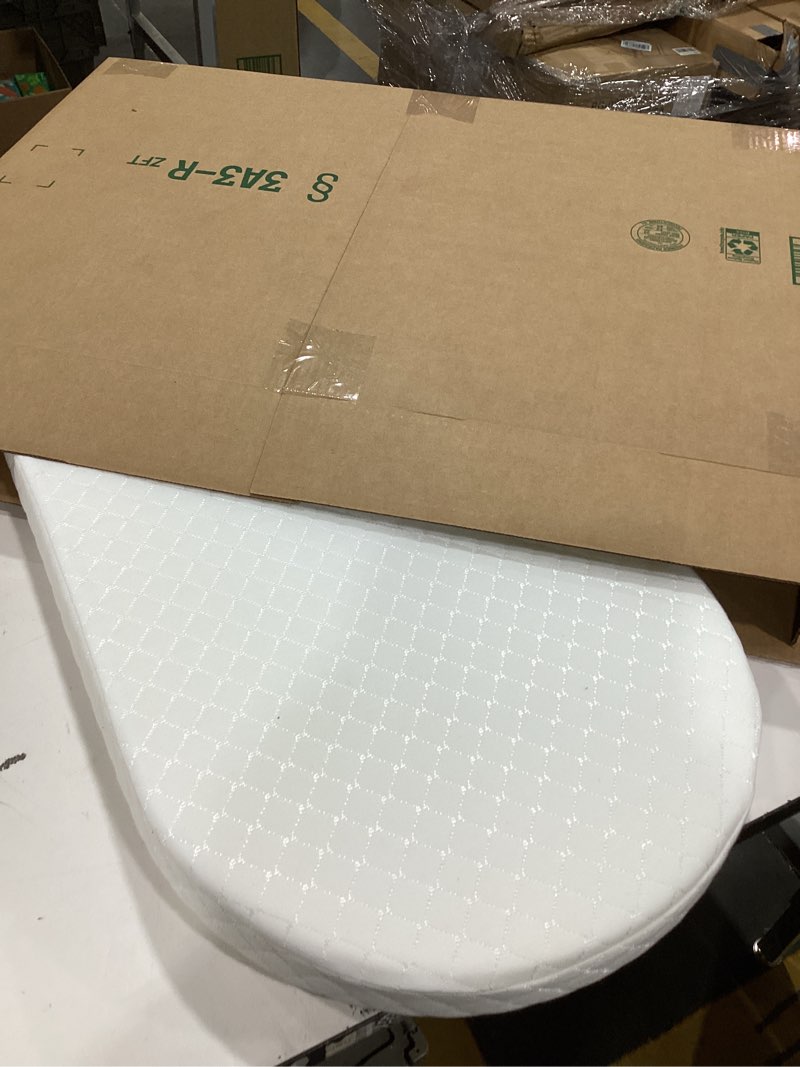 Condition photo showing Good Condition for bassinet mattress pad compatible with dream on me karley bassinet, breathable, premium foam, hypoallergenic, non-toxic, oval shaped with removal waterproof cover, 16" x 32" x 2'' white oval 16" x 32"