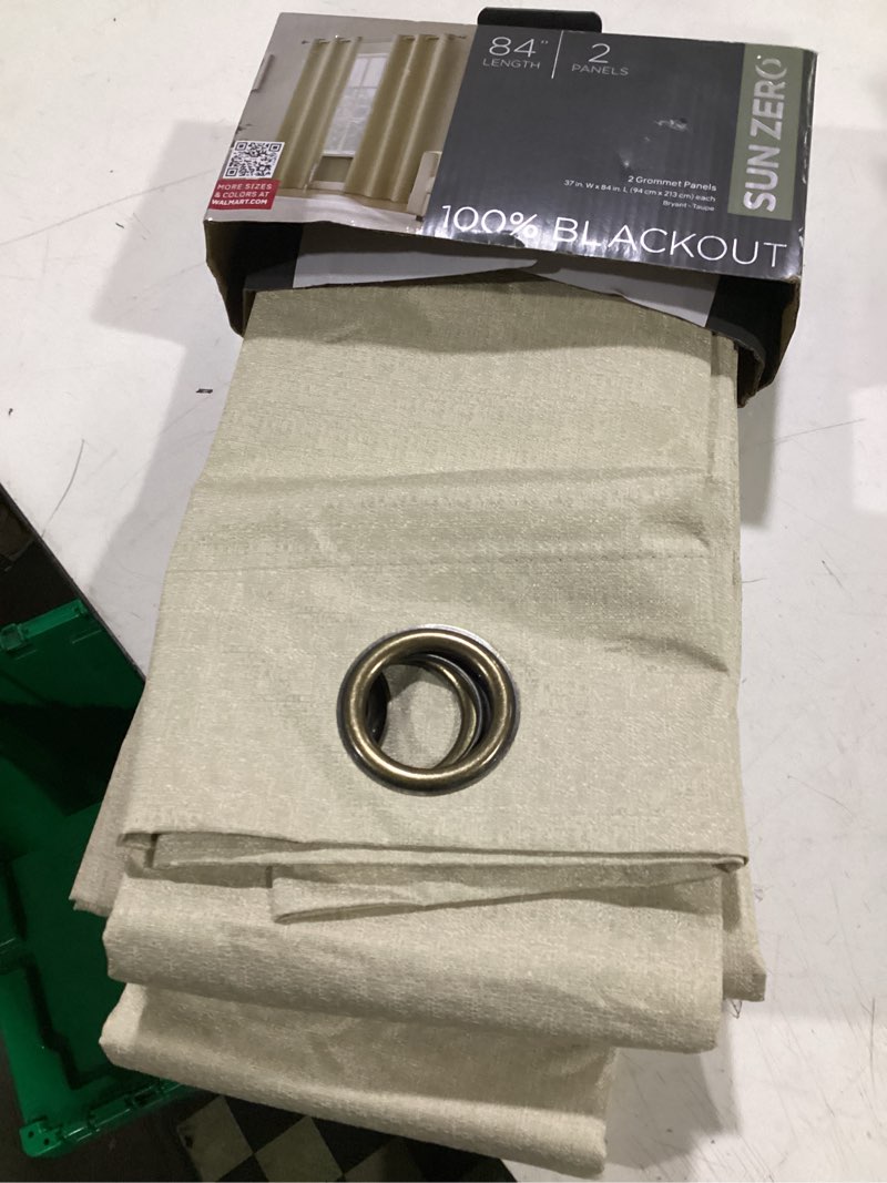 Condition photo showing Good Condition for sun zero bryant 2-piece textured thermal insulated 100% blackout grommet top curtain panel, taupe, 37”w x 84"l