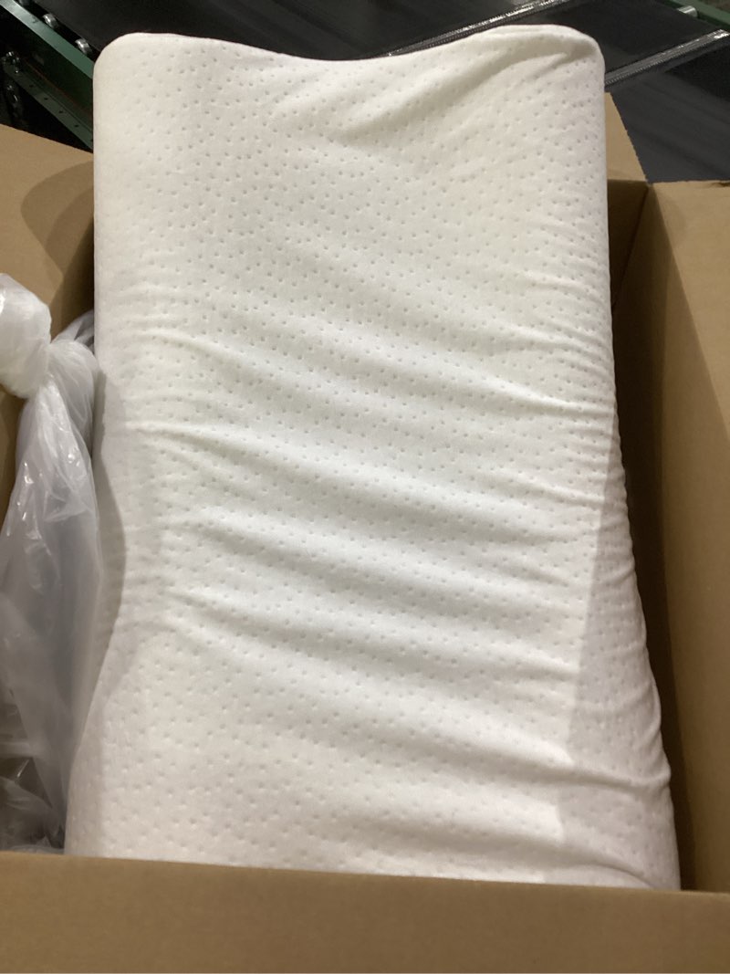 Condition photo showing As Is for sleep innovations memory foam contour pillow, queen size, head, neck, and shoulder alignment, side and back sleepers, medium support queen contour pillow