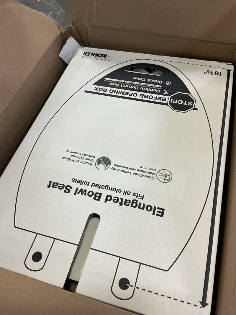 Condition photo showing New/Like New for kohler 4636-rl-0 cachet readylatch elongated toilet seat slow close, soft close toilet seat quiet lid, contoured grip-tight bumpers installation hardware, apartment essentials, white white elongated ready latch