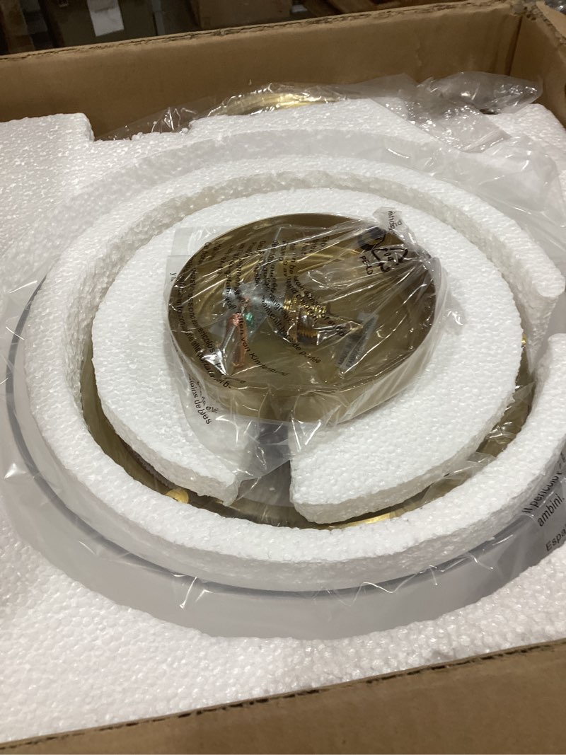 Condition photo showing Good Condition for wuzups chandelier rustic farmhouse industrial round ceiling pendant led light fixture with clear glass shades for dining room kitchen island foyer entryway, h 17" x w 13.4", e26 base, brushed gold pendant light, brushed gold