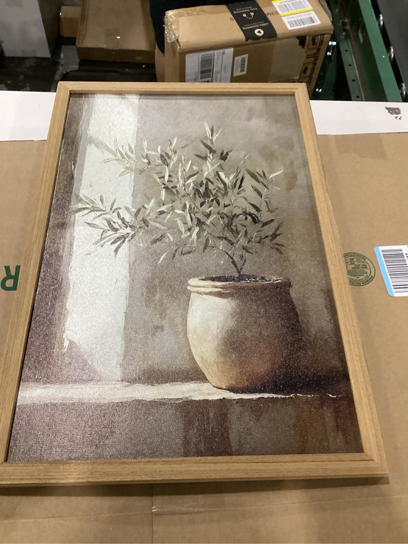 Condition photo showing New/Like New for Vintage Framed Olive Tree Canvas Wall Art, Neutral Botanical Pictures Wall Decor, Rustic Potted Plant Paintings Prints, Organic Modern Farmhouse Artwork for Living Room Bedroom 16x24 Inch olive tree Framed 24"L x 16"W