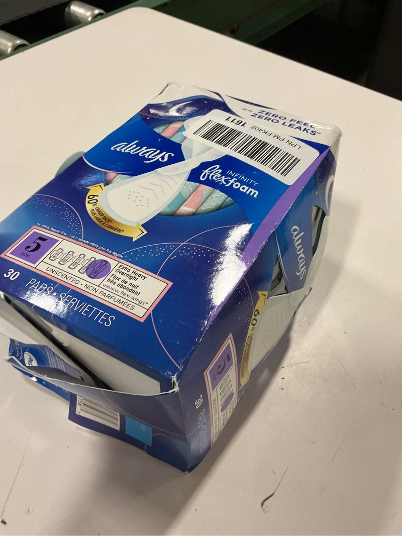Condition photo showing Good Condition for always infinity feminine pads for women, flexfoam pads with wings, size 5, extra heavy overnight absorbency, unscented, 30 count size 5 extra heavy overnight 30.0