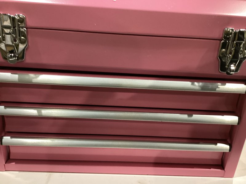Condition photo showing As Is for P.I.T. Mini Pink Tool Box, Portable 5-Drawer Micro Roll Cab Steel Tool Box with Liner, Pink Small Tool Case for Tools Storage, Home DIY
