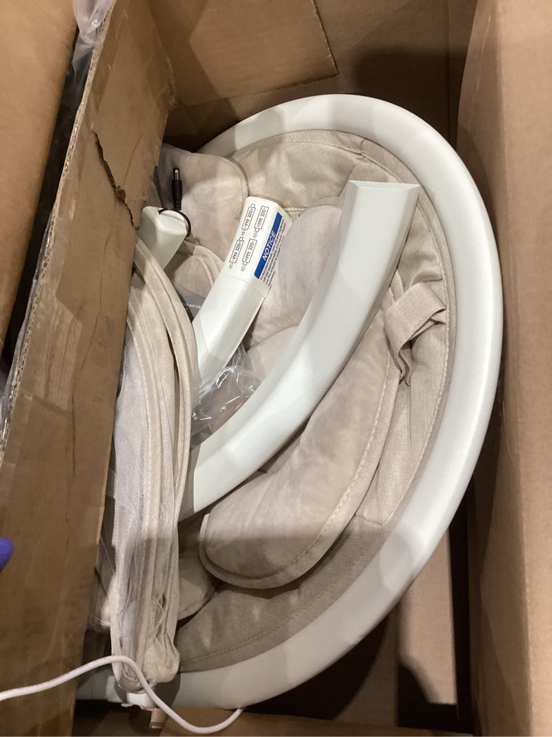 Condition photo showing Good Condition for BabyBond Baby Swings for Infants, Bluetooth Infant Swing with Music Speaker, 3 Seat Positions, 5 Point Harness Belt, 5 Speeds and Remote Control - Portable Baby Swing for Indoor and Outdoor (Beige)