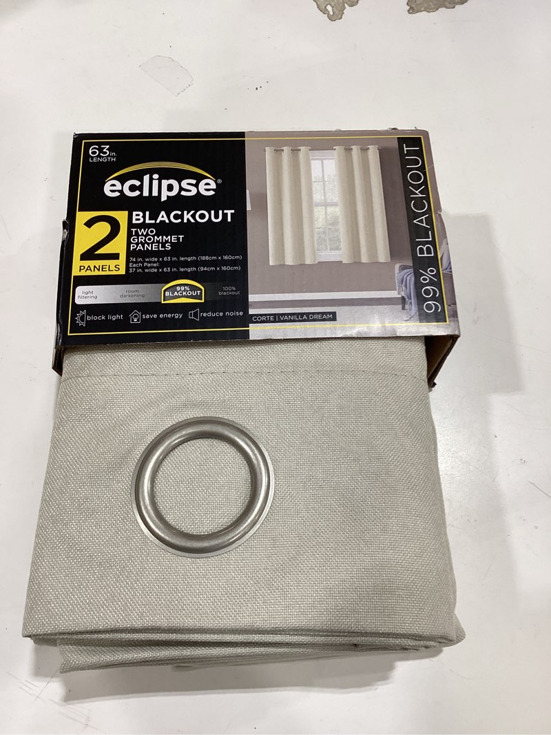 Condition photo showing Good Condition for eclipse corte solid blackout curtains, set of 2, 63 inch long blackout curtains, 37" w x 63" l, vanilla