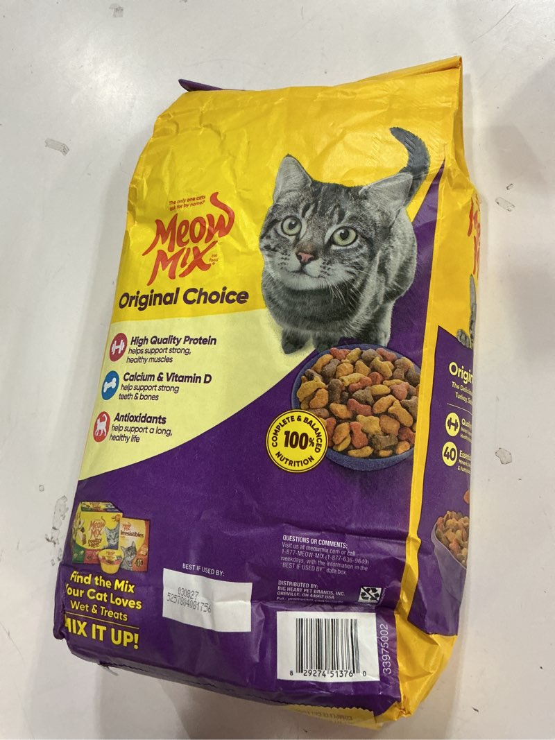 Condition photo showing New/Like New for Best if used by 03/08/27)Meow Mix Original Choice Dry Cat Food, 6.3 Pound Bag