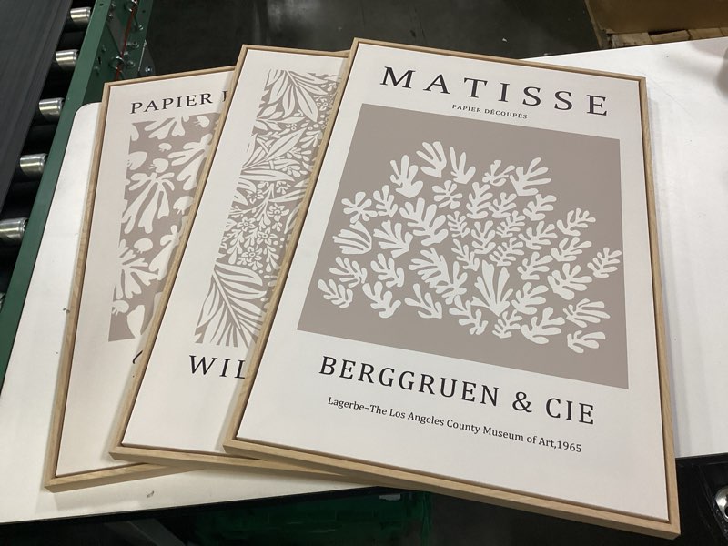 Condition photo showing Good Condition for framed large matisse canvas wall art set of 3, vintage neutral abstract floral artwork prints, boho beige botanical wall decor for living room, bedroom, hallway and office, total size 30x60