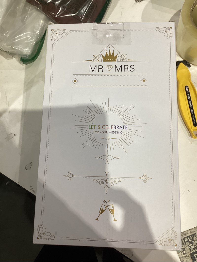 Condition photo showing New/Like New for Wedding Cake Knife and Server Set, Cake Cuting Set for Wedding, Sliver Mr anf Mrs Champagne Fllutes for Bride Shower Engagement Gifts MR & MRS Silver