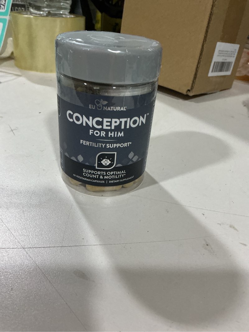 Condition photo showing New/Like New for eu natural conception for him - male fertility supplements with ashwagandha, folate & zinc - sperm count, motility & strength support - fertility support for men, 60 vegetarian capsules men 60 count