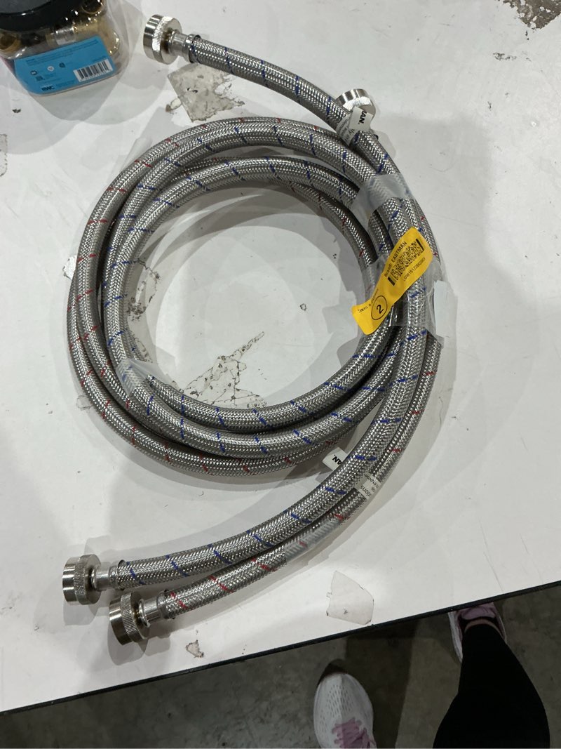 Condition photo showing As Is for eastman 2 -pack 6-ft 3/4 -in fht inlet x 3/4 -in fht outlet stainless steel washing machine connector