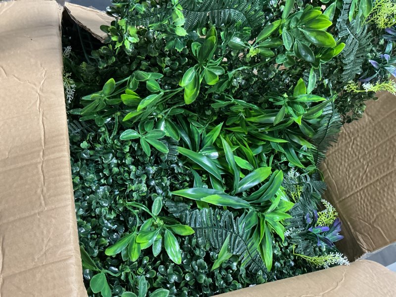 Condition photo showing Good Condition for Grass Wall Panels 20"x20", 12 Pack Greenery Backdrop with UV Protection, Artificial Boxwood Panels for Privacy Fence Screen Outdoor Indoor Wedding Decor Garden Backyard 12-PACK