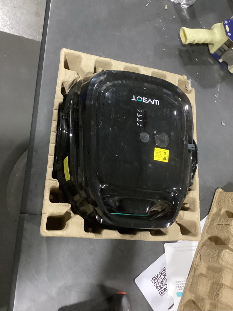 Condition photo showing As Is for incomplete  wybot a1 robotic pool cleaner–dual-layer filtration, powerful suction,130-min runtime, powerful cordless pool vacuum for above-ground & flat pools up 1100 sq.ft.,4 cleaning modes(black green) bright black green