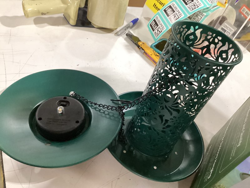 Condition photo showing As Is for sweetfull solar bird feeders for outside metal outdoor hanging,wild feeders as gift ideas lovers garden yard patio cardinals (chew-proof,heavy duty weather resistance 2lbs) 7.5"x 7.5"