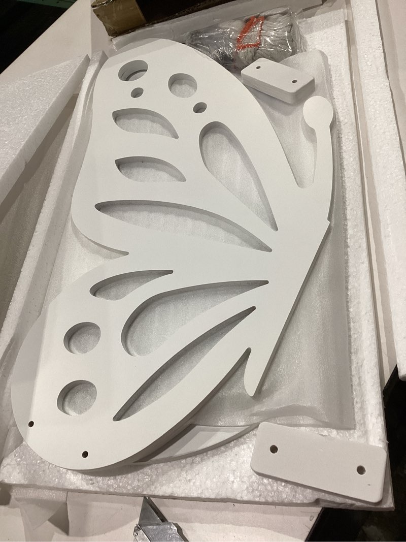 Condition photo showing Good Condition for Large Wooden Butterfly Decor, 20 x 30 Inches Butter fly Wings, Butterfly Shape Slices CraftStanding Party Decoration for Birthday, Baby Shower, Party, Wedding Backdrop, DIY Decorations White