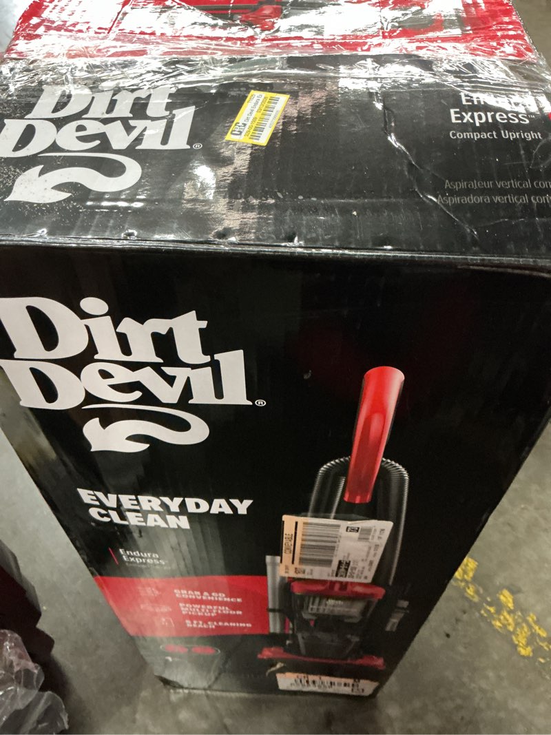 Condition photo showing As Is for dirt devil endura express bagless compact upright vacuum cleaner ud70171v red: lightweight, motorized brush roll, 20ft cord