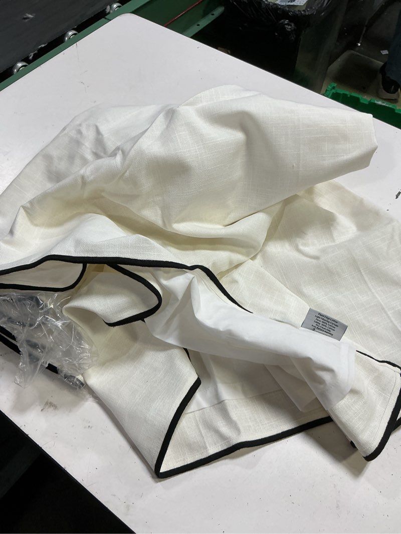 Condition photo showing Good Condition for quince piped edge cotton light filtering curtain 48”x84” single panel ivory/black
