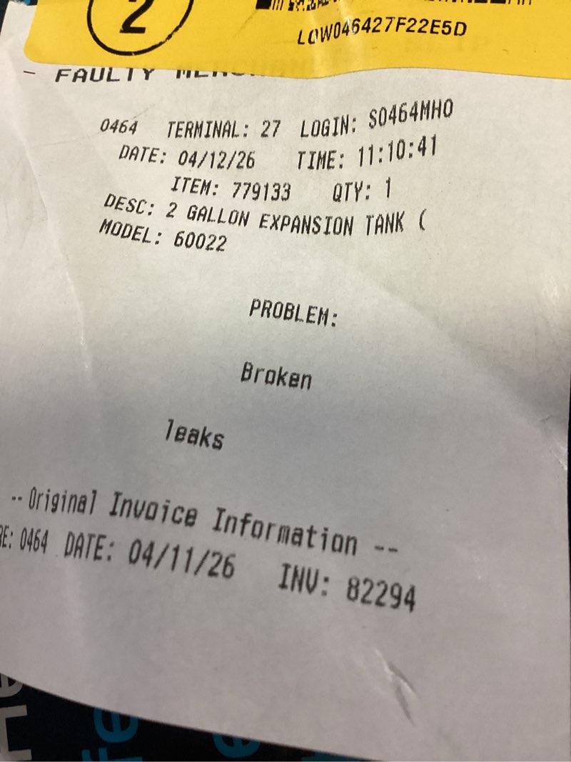 Condition photo showing As Is for eastman 2.1 gal pre-charged expansion water tank