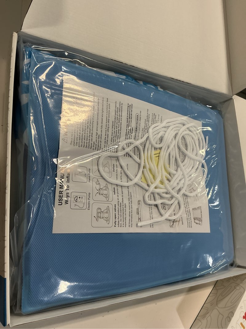 Condition photo showing Good Condition for ayeboovi extra large inflatable tanning pool float tray - 61" l x 18" w non-slip sunbathing bed tray with cooler ice bar for tanning lounge raft & blow up suntan tub pool stuff party gifts blue & white tropical print