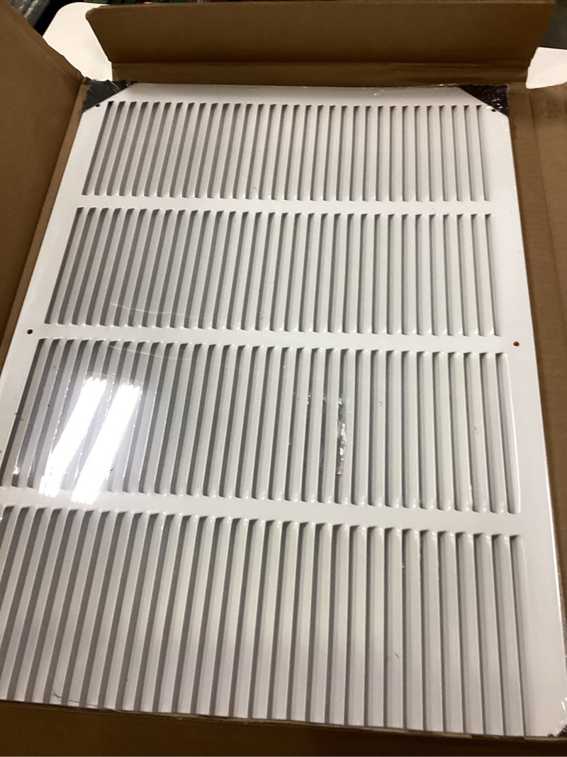 Condition photo showing New/Like New for 24x16 duct opening | steel return air grille | vent cover grill for sidewall and ceiling | hvac cold air intake grille | white | outer dimensions: 25.75"w x 17.75" 24''wx16''h [duct opening]