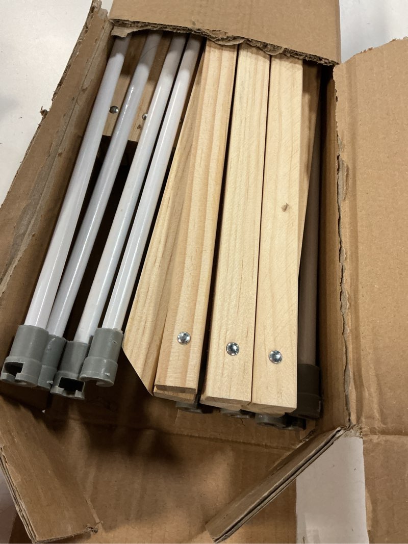 Condition photo showing Good Condition for Household Essentials X-Frame Clothes Drying Rack, Stabile Wood Frame with Slanted Feet, Smooth Vinyl Wrapped Rods, 23.8 Feet of Hanging Space, Ready to Assemble, Flat Top, Natural Natural/White Pine