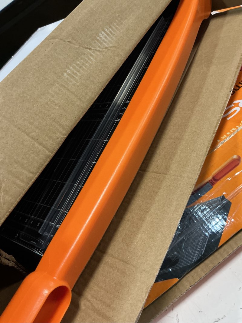 Condition photo showing Good Condition for fiskars recycled bypass guillotine paper cutter, 12" cut length, self-sharpening, paper trimmer for crafting and scrapbooking, arts and crafts supplies, photo cutter with 30% recycled materials