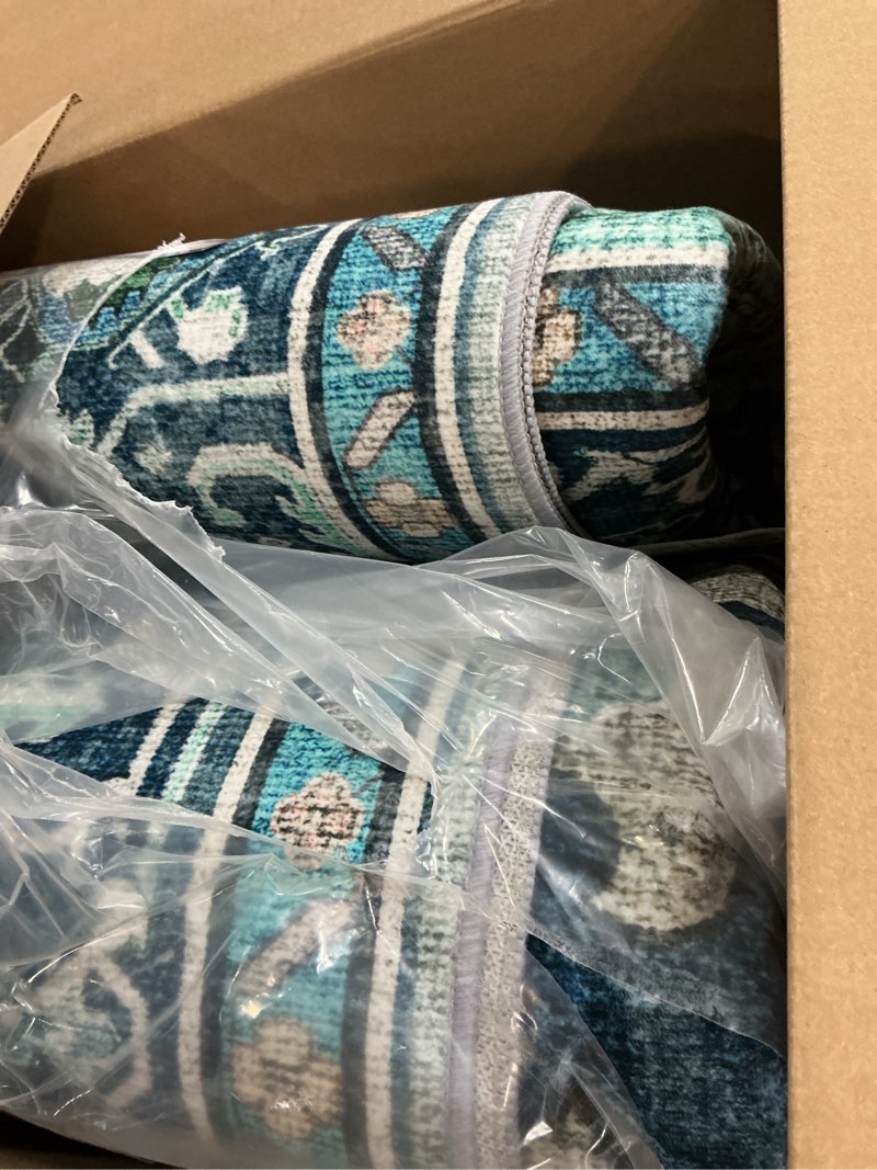 Condition photo showing Good Condition for Area Rugs 8'x10' Washable Non-Slip, Floral Vintage Distress Print Pattern Medallion Carpet for Living Room Bedroom Dining Room, Teal Green Lake Blue Turquoise Teal 8' x 10' (Rectangular)