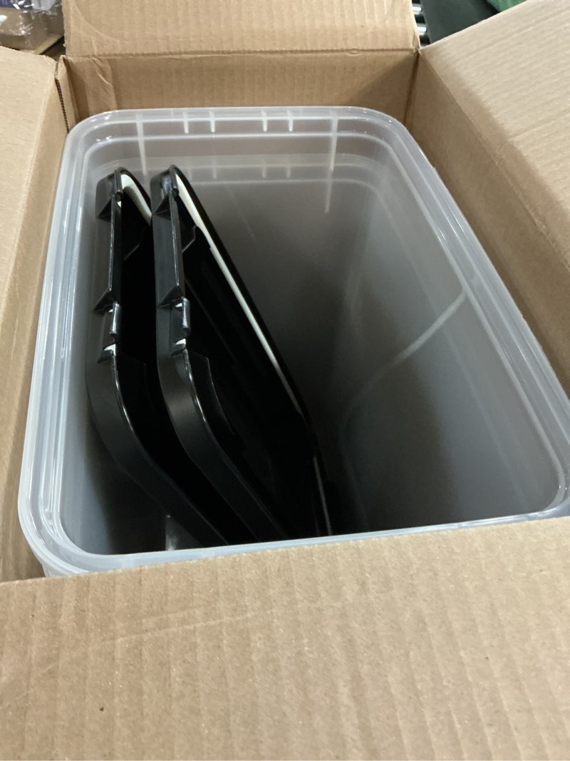 Condition photo showing Good Condition for IRIS USA Dog Food Storage Container, 2 Pack, Up to 30 lbs Each, Airtight Seal for Freshness, Wheels for Rolling, Easy One Hand Opening, Made in USA, BPA Free, Clear/Black