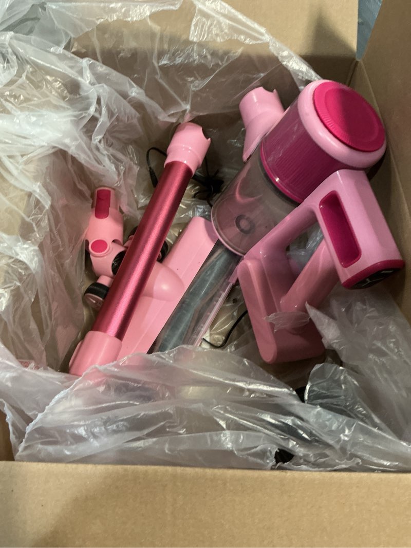 Condition photo showing As Is for Cordless Stick Vacuum Cleaner, 30KPa Handheld Rechargeable Battery Lightweight Small Pink Vac Electirc Broom, 40Mins Runtime for Home Hard Floor Carpet Pet Hair Cleaning, LED Screen